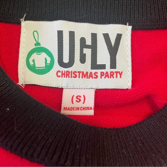 Ugly Christmas Party Unisex Red Elf Graphic Long Sleeve Sweater Size S - Picture 3 of 3